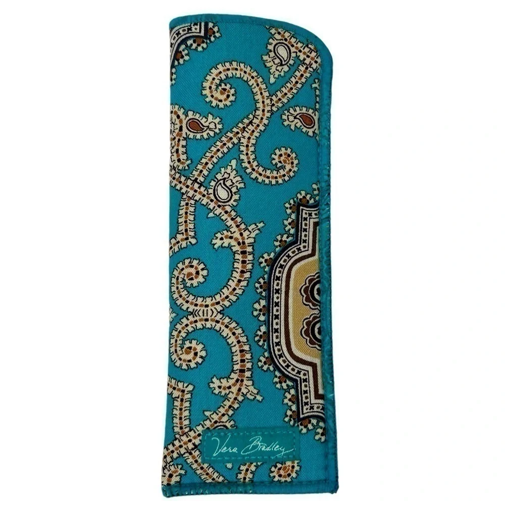 Vera Bradley Reader Eyeglass Case Totally Turq Turquoise/Brown/Tan EUC